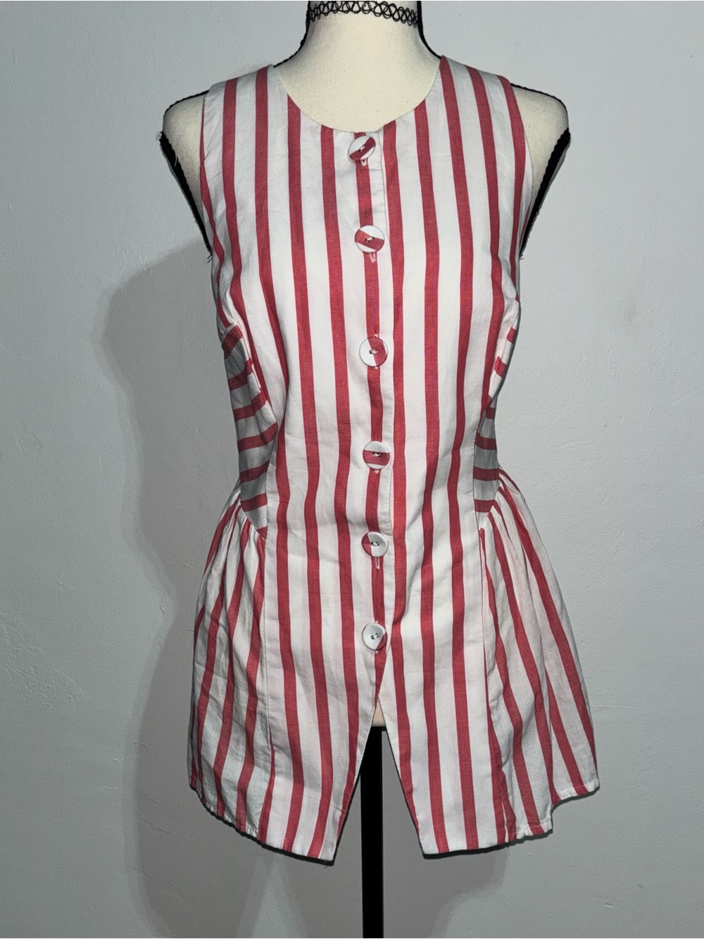 Farm Rio Coral & White Stripe Sleeveless Tie Back Top Medium